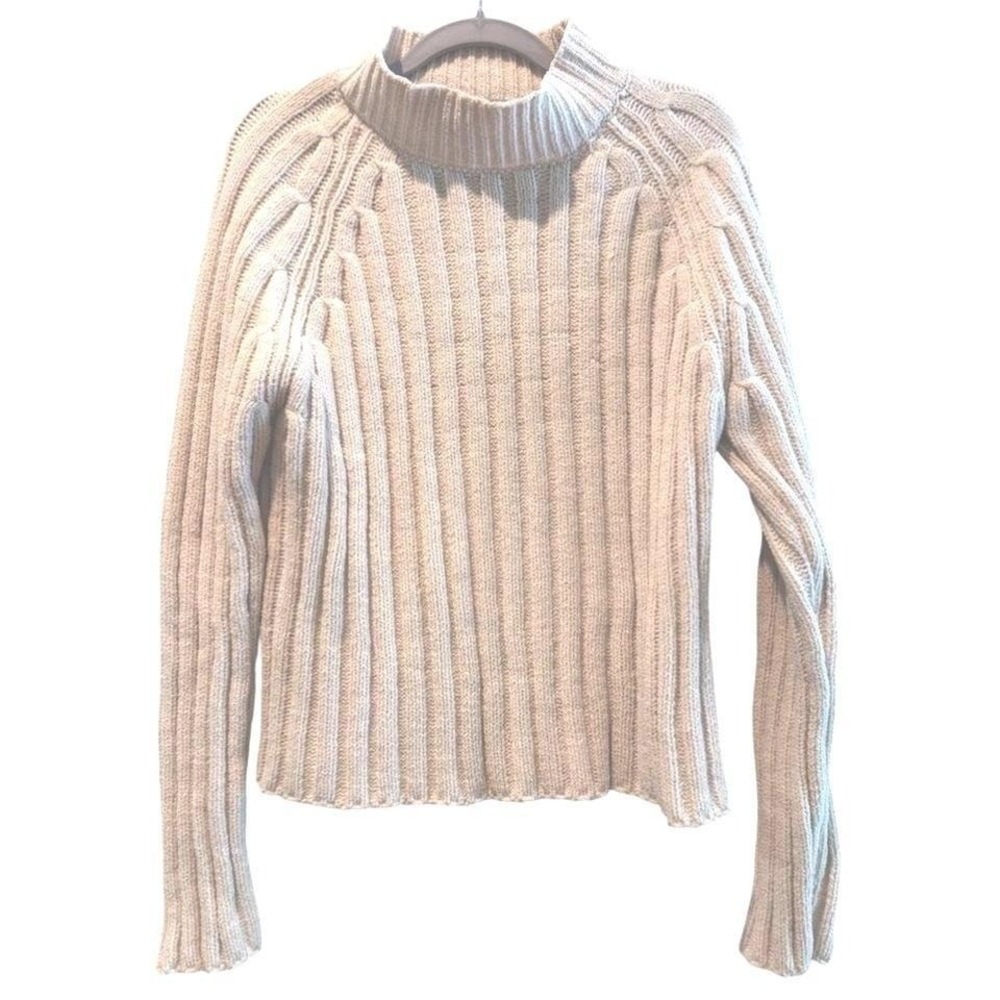 Pink Lily Sweater Cream Ribbed Mock Neck Knit Casual Minimalist Women Size Small